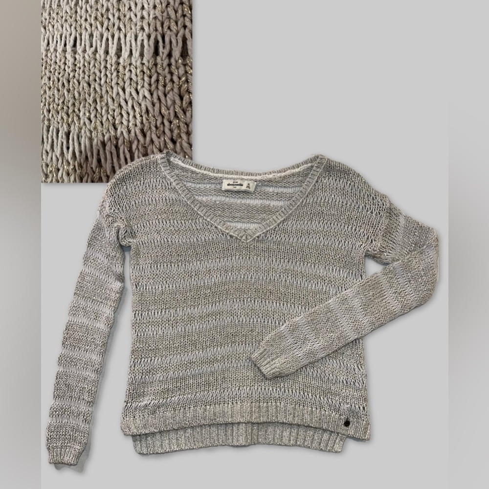 Abercrombie Kids Sweater Girls XL A&F Fitch Ivory Gold Metallic Open Knit